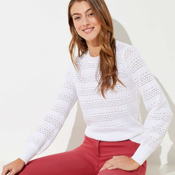 LOFT POINTELLE OPEN KNIT SWEATER NWT - Picture 1 of 2